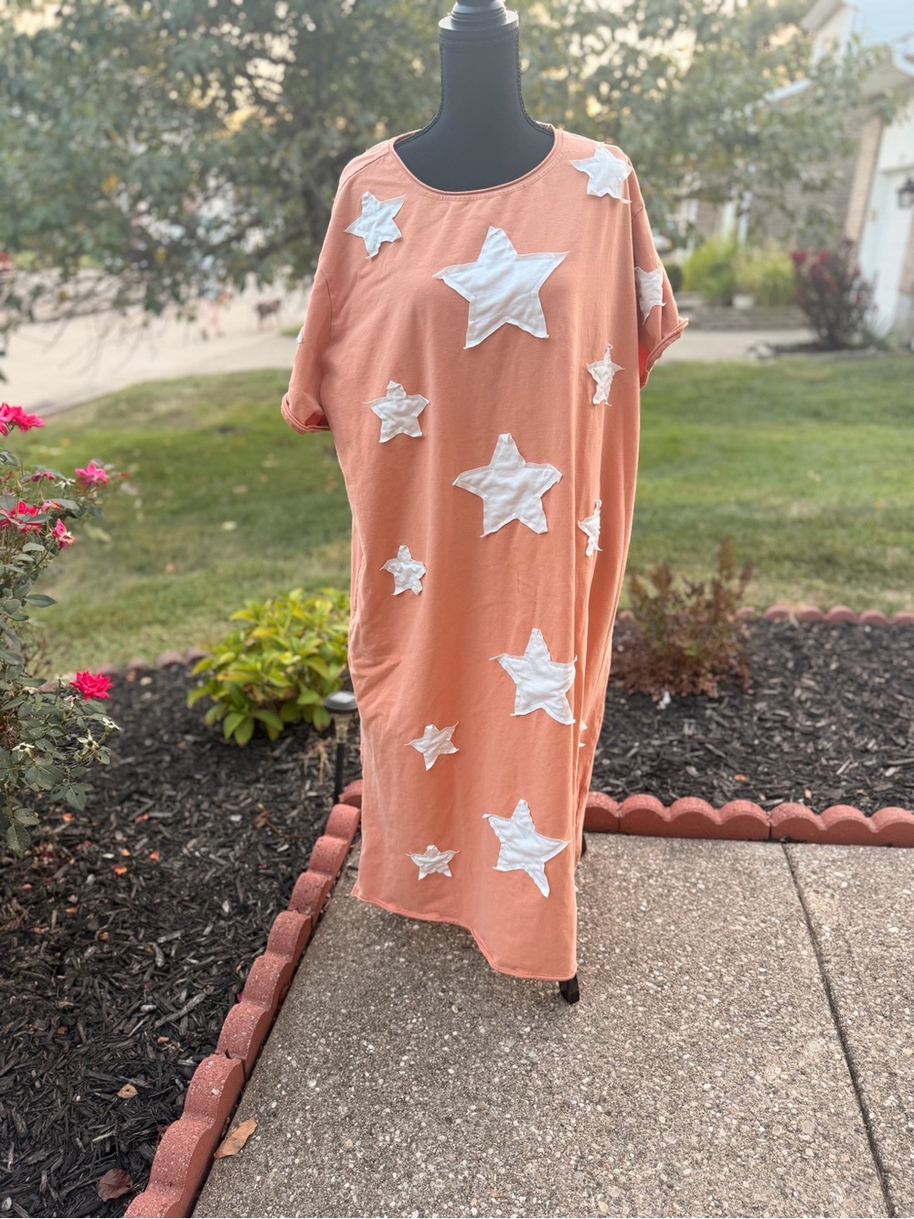 Oversized Peach Star Appliqué Women’s Dress